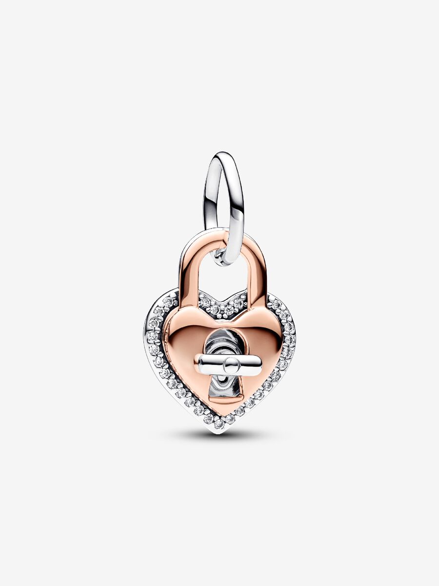 Charm-pendentif rotatif double Cadenas et cœur deux tons
