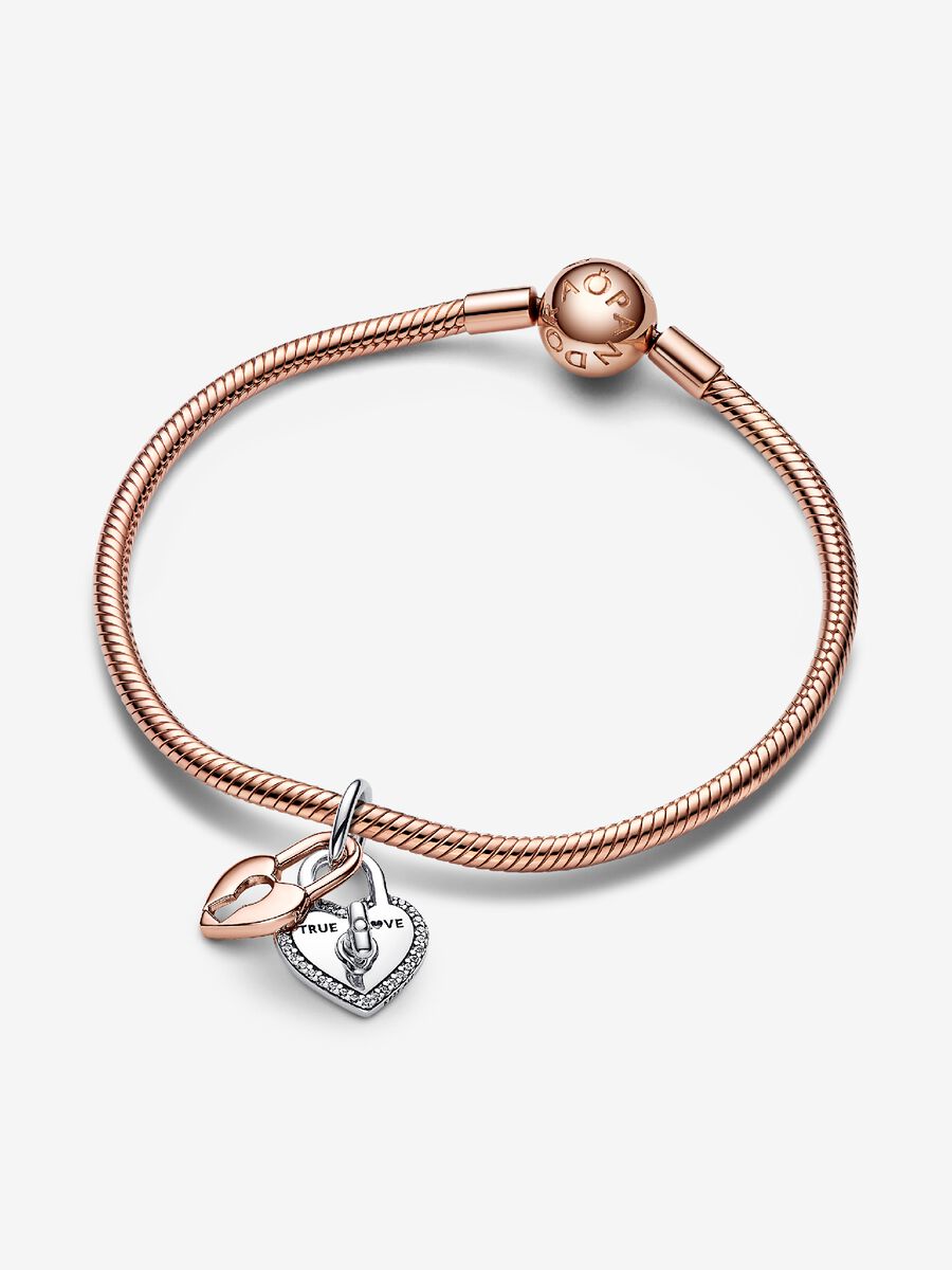 Charm-pendentif rotatif double Cadenas et cœur deux tons