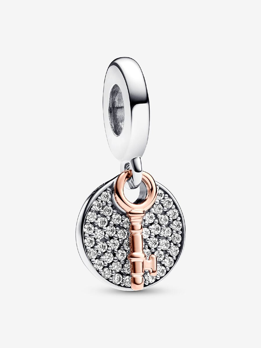Charm-pendentif double Clé du bonheur deux-tons