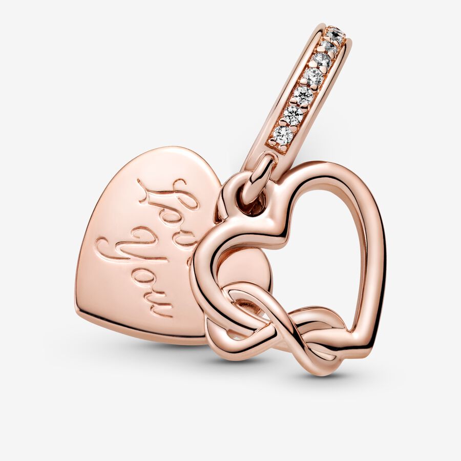 Charm-pendentif « Love you » avec cœur et symbole d’infini