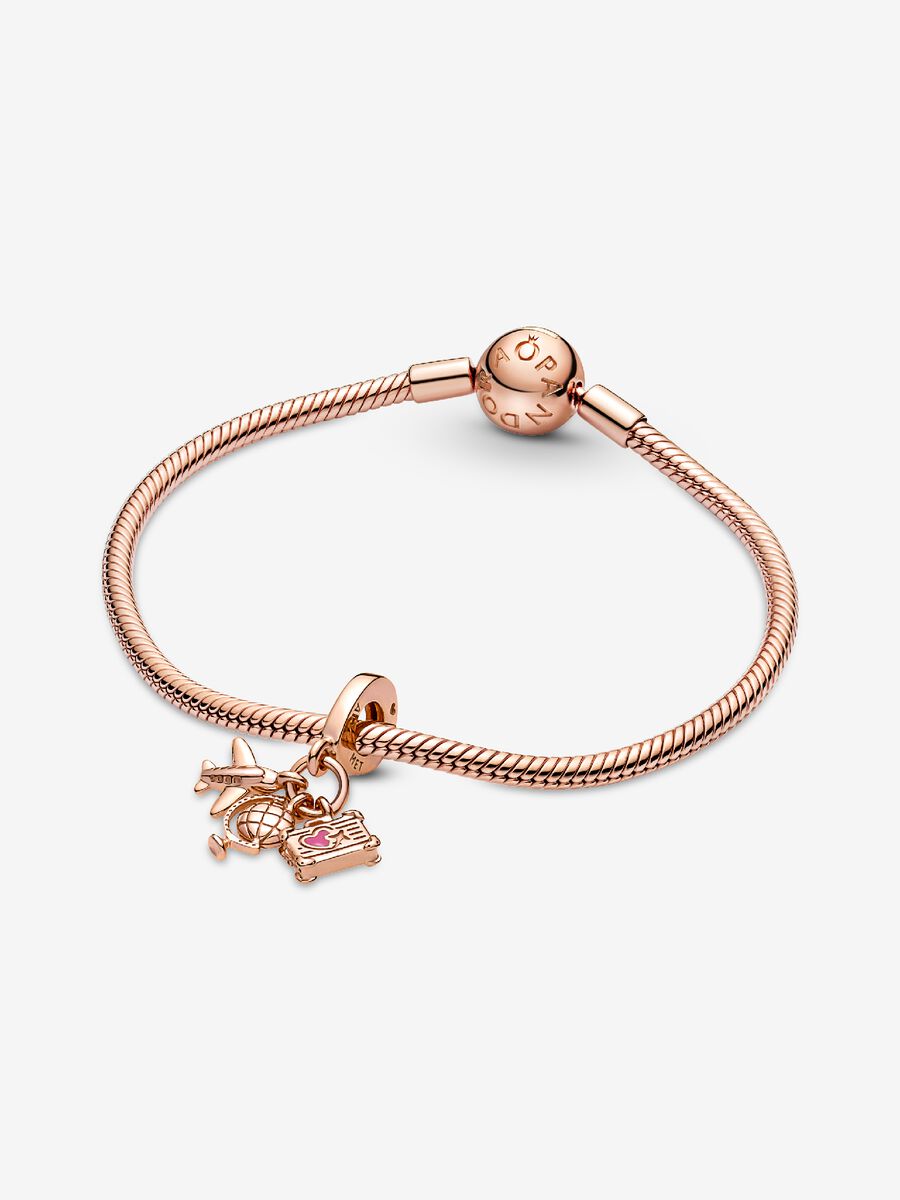 Charm-pendentif triple Avion, globe terrestre et valise