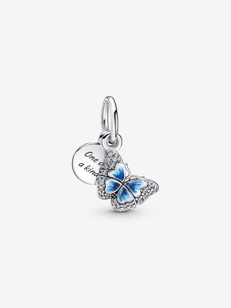 Charm-pendentif double Papillon bleu et citation