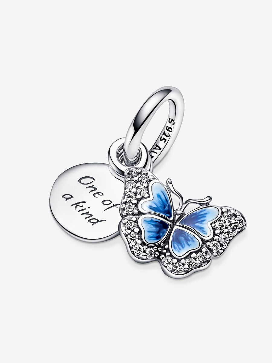 Charm-pendentif double Papillon bleu et citation