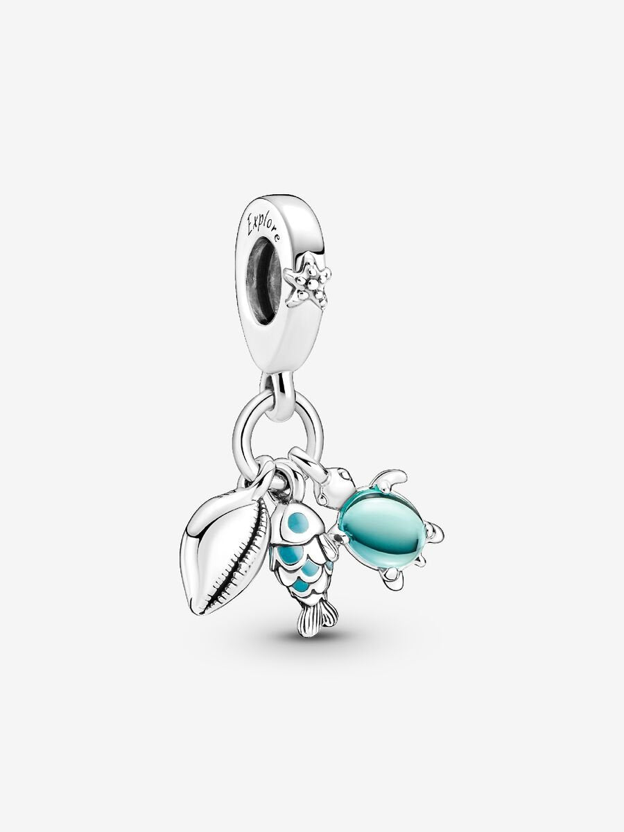 Charm-pendentif triple Poisson, tortue de mer et conque