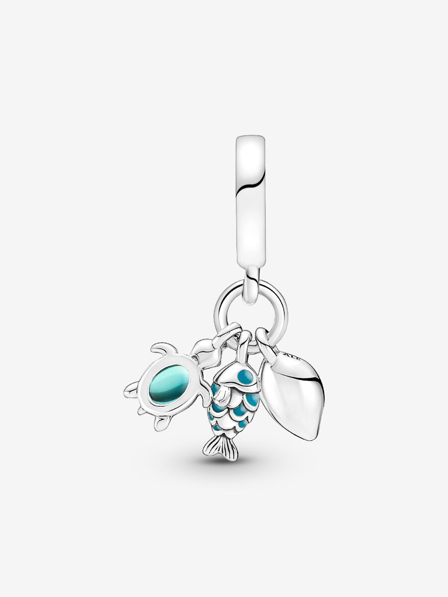 Charm-pendentif triple Poisson, tortue de mer et conque