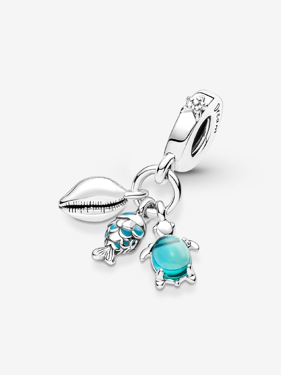 Charm-pendentif triple Poisson, tortue de mer et conque