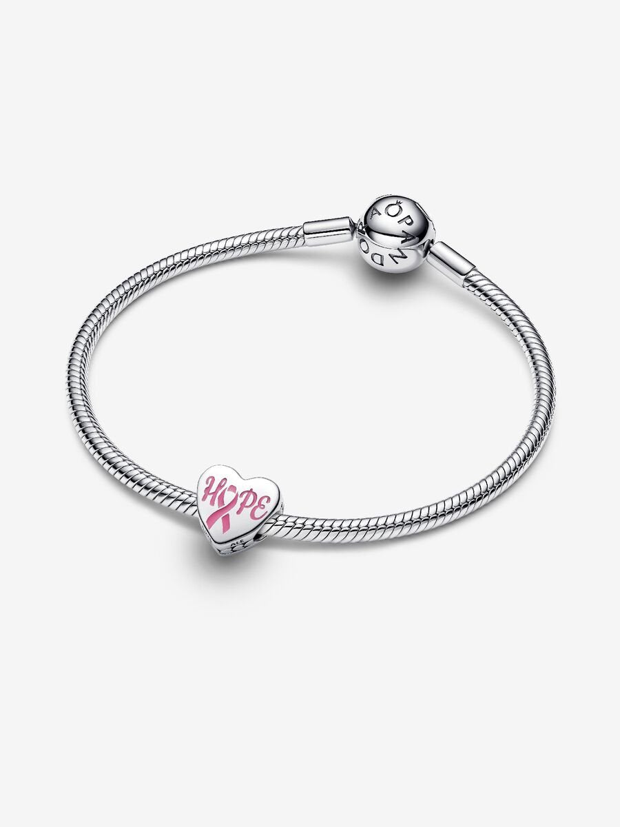 Charm coeur Hope en argent sterling avec émail rose