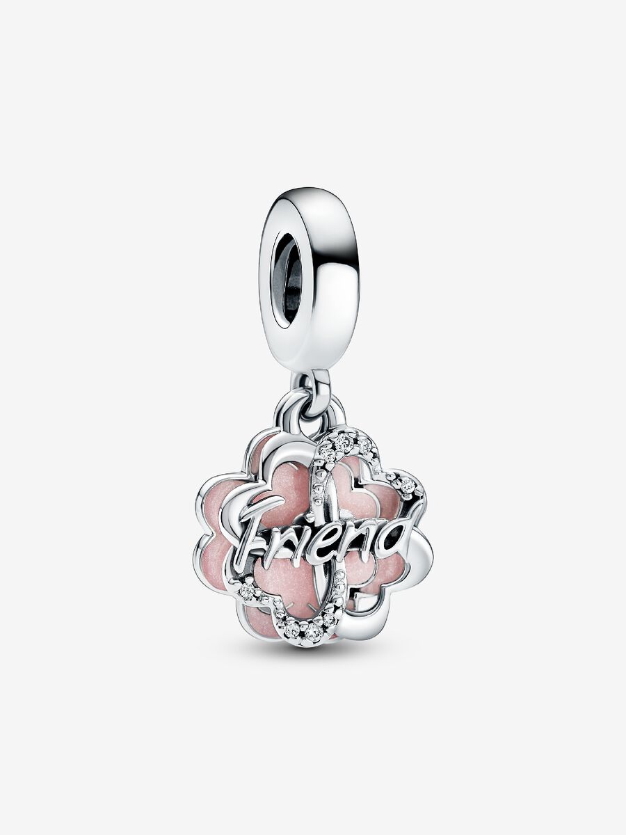 Charm-pendentif double Amitié Trèfle à quatre feuilles