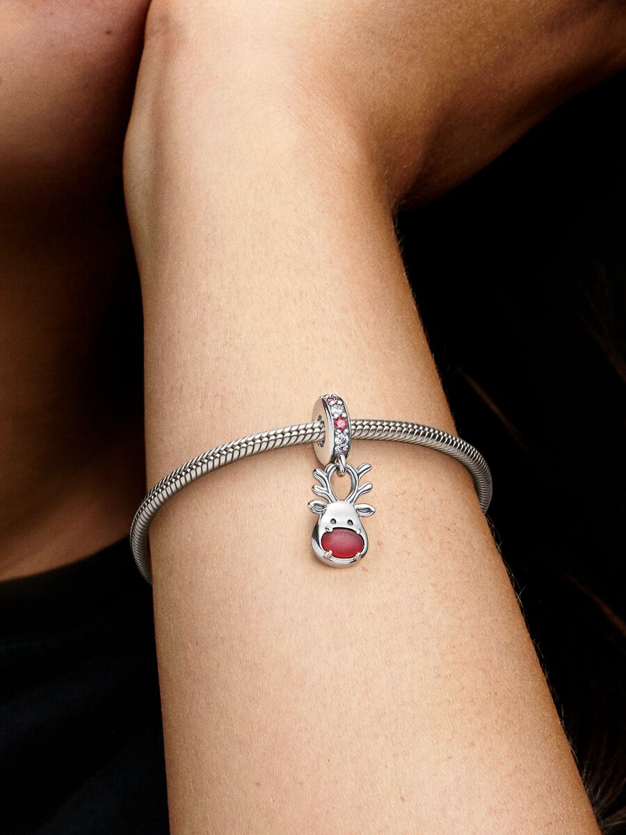 Charm-pendentif Renne au nez rouge en verre de Murano