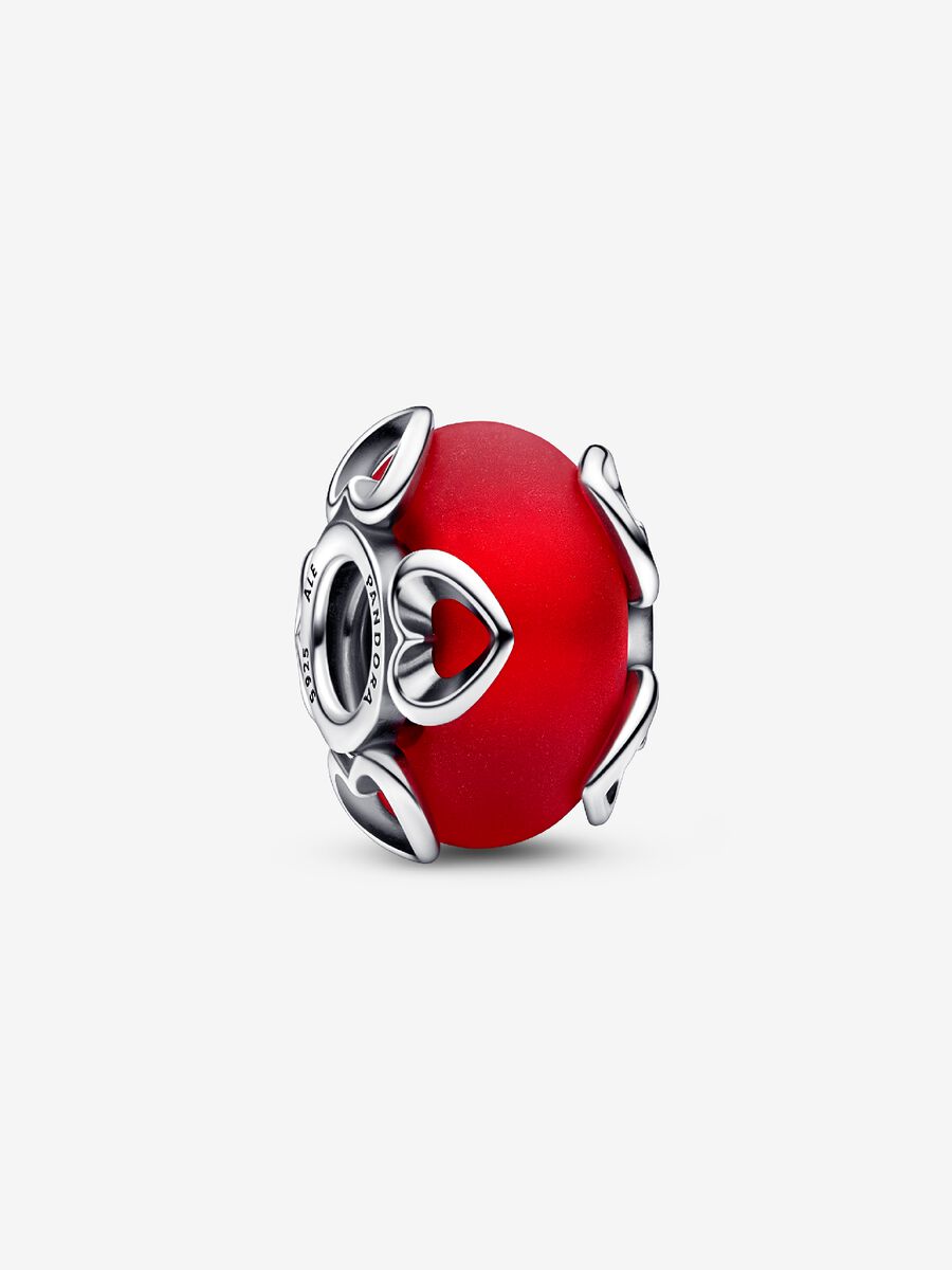 Charm en verre de Murano rouge givré avec cœur
