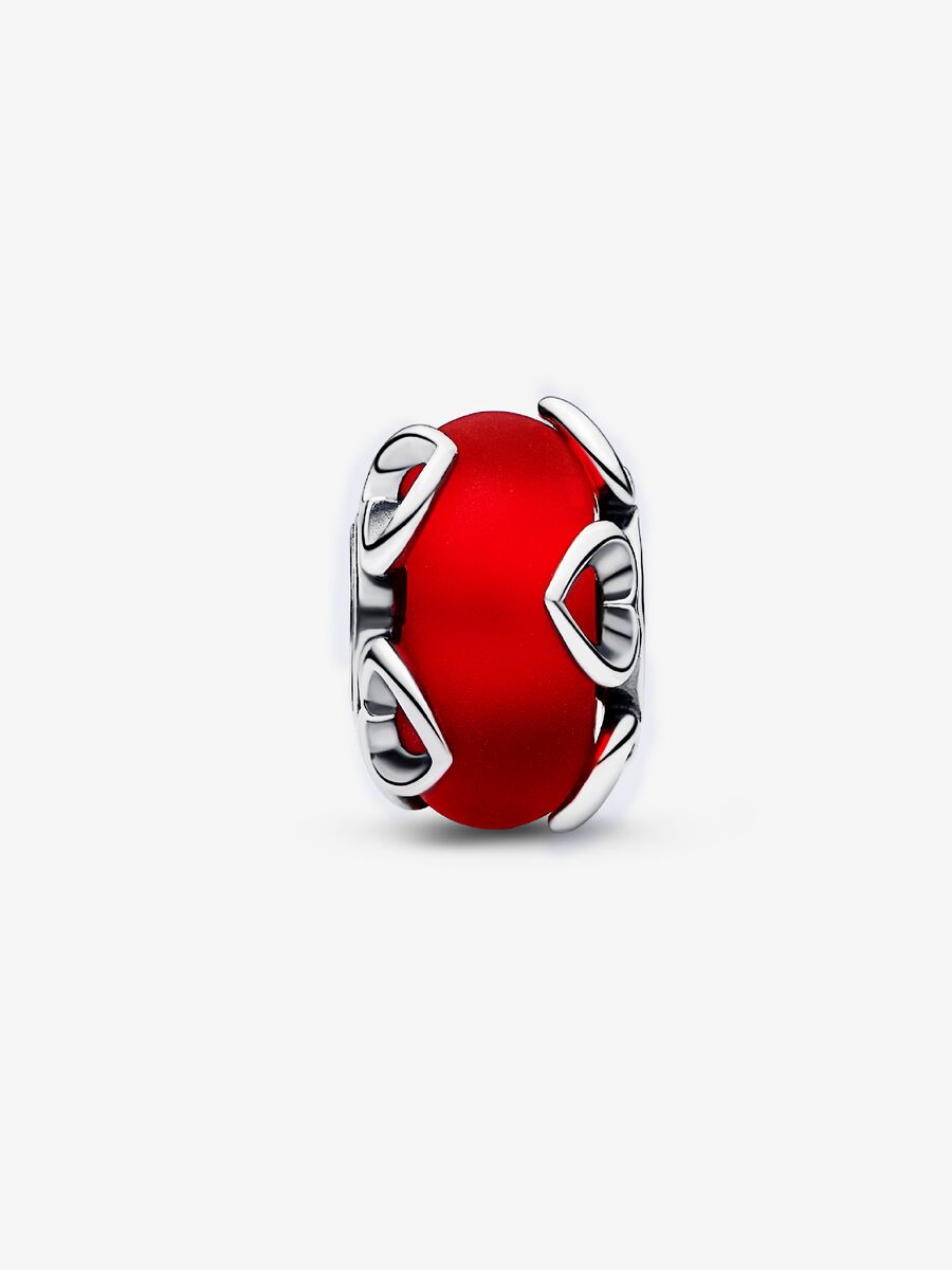 Charm en verre de Murano rouge givré avec cœur