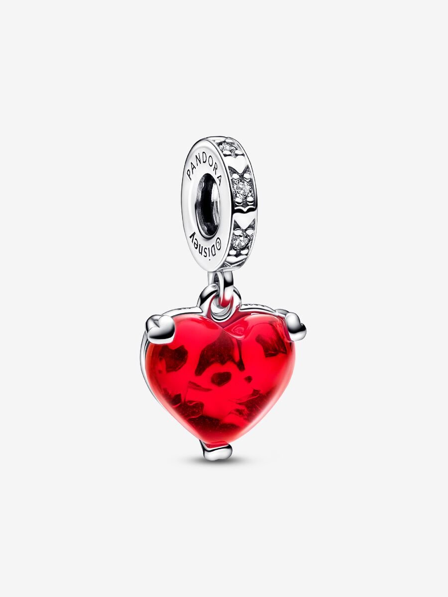 Charm-pendentif en verre de Murano avec baiser rouge de Mickey et Minnie Mouse de Disney