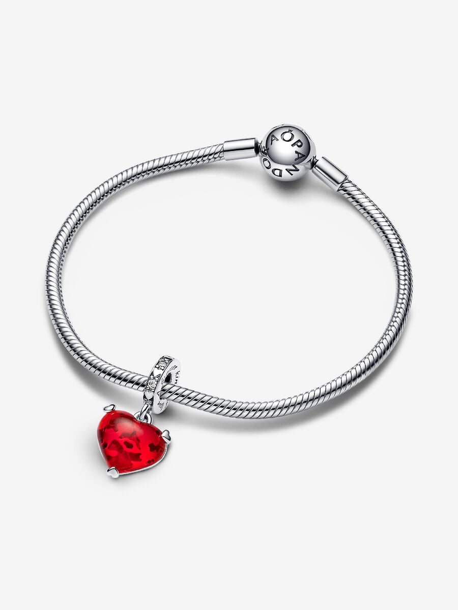 Charm-pendentif en verre de Murano avec baiser rouge de Mickey et Minnie Mouse de Disney
