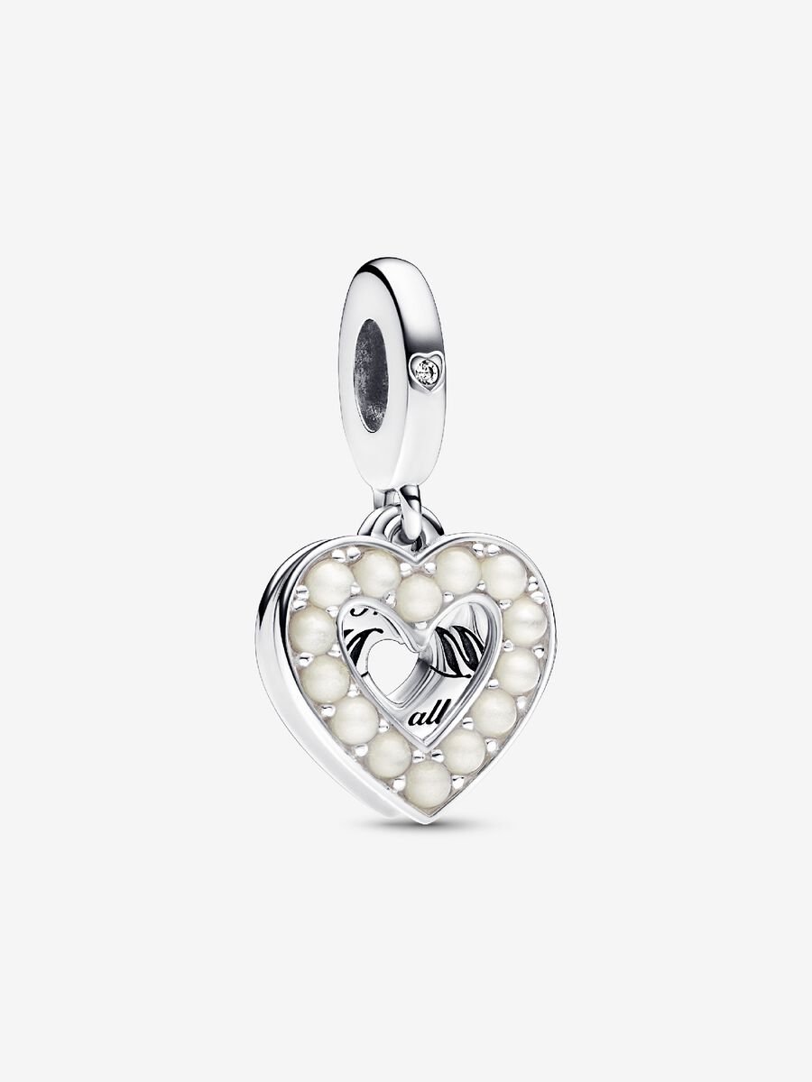 Charm-pendentif double Cœur blanc iridescent