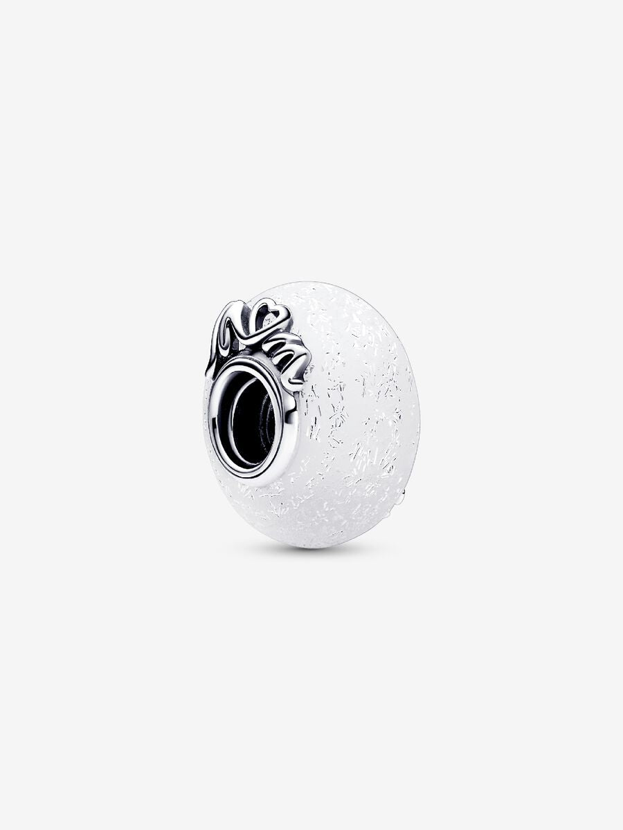 Charm Maman et amour en verre de Murano blanc scintillant