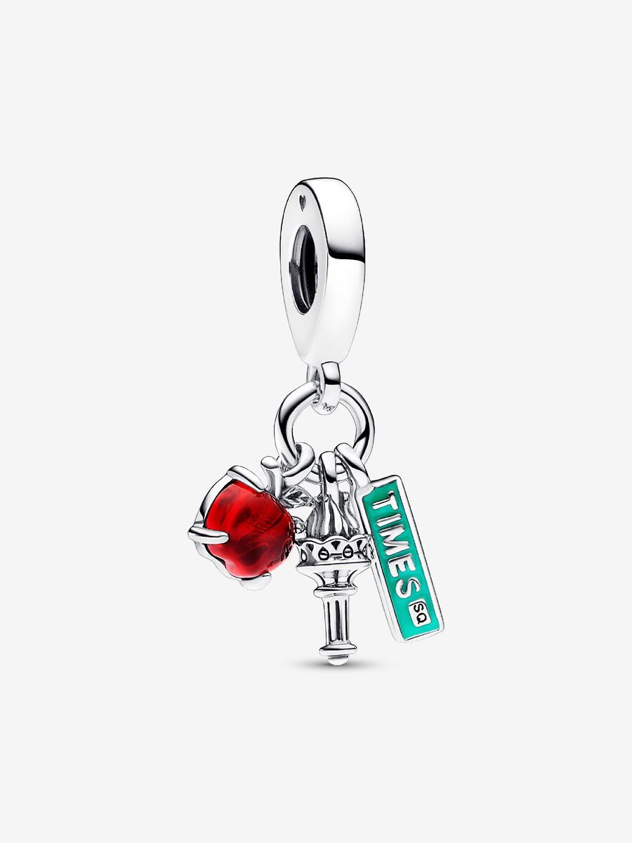 Charm-pendentif triple Pomme NYC, torche et plaque de rue