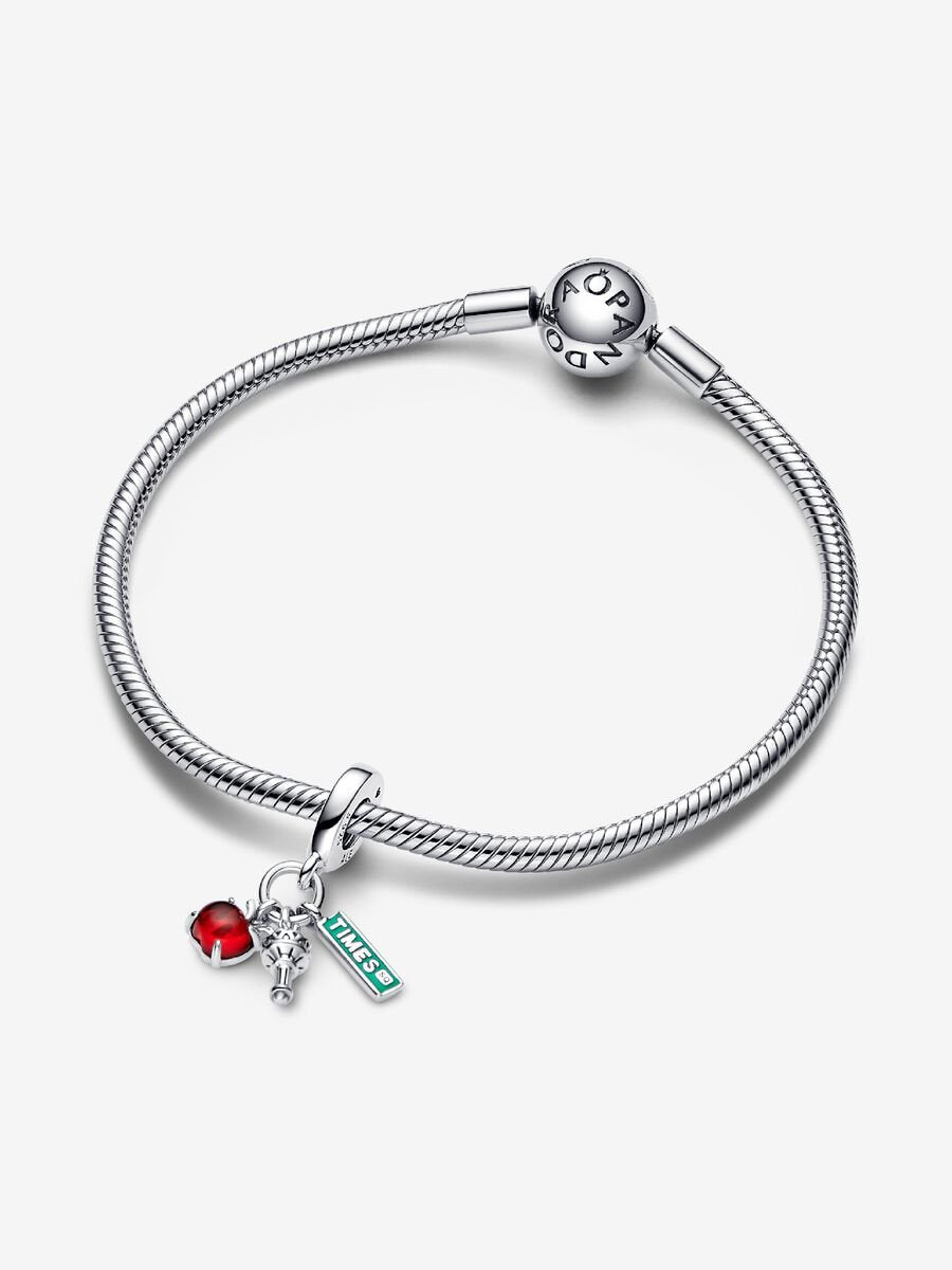 Charm-pendentif triple Pomme NYC, torche et plaque de rue
