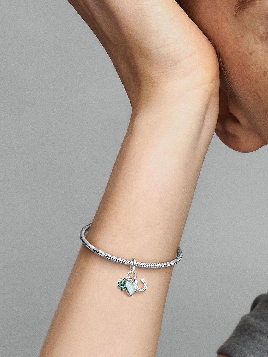 Charm-pendentif triple Trèfle à quatre feuilles, cœur et fer à cheval