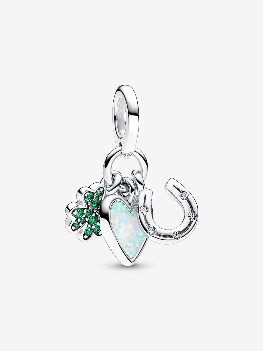 Charm-pendentif triple Trèfle à quatre feuilles, cœur et fer à cheval