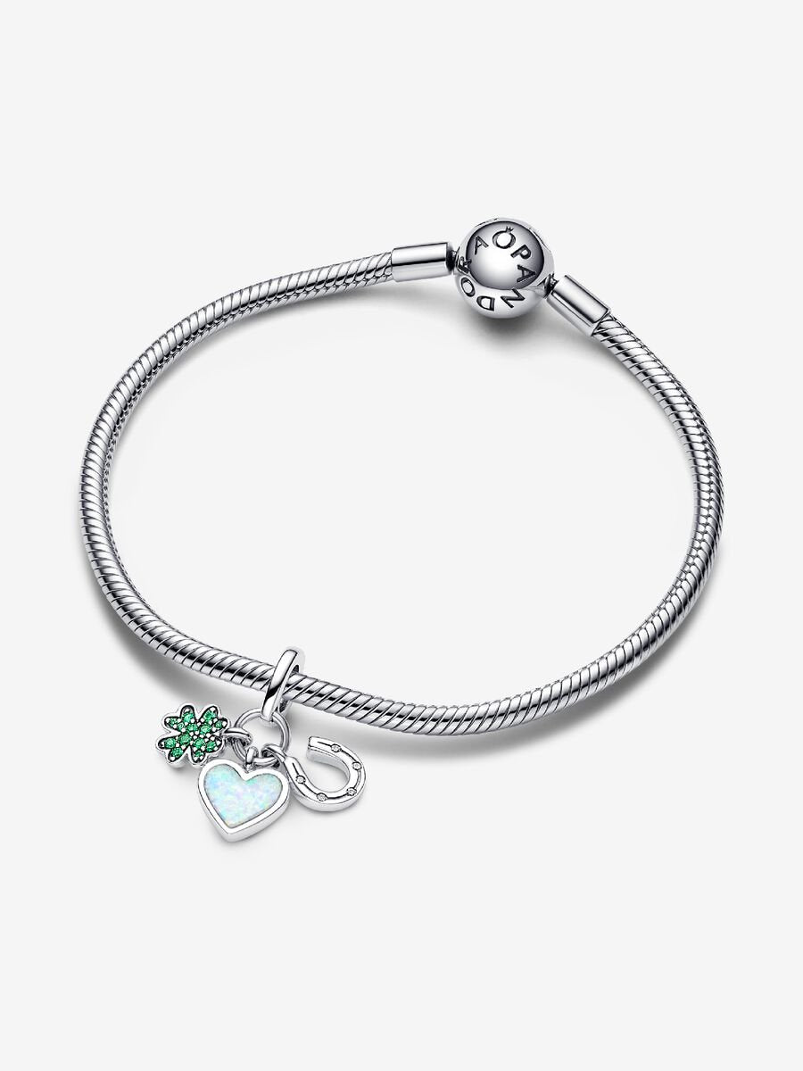 Charm-pendentif triple Trèfle à quatre feuilles, cœur et fer à cheval