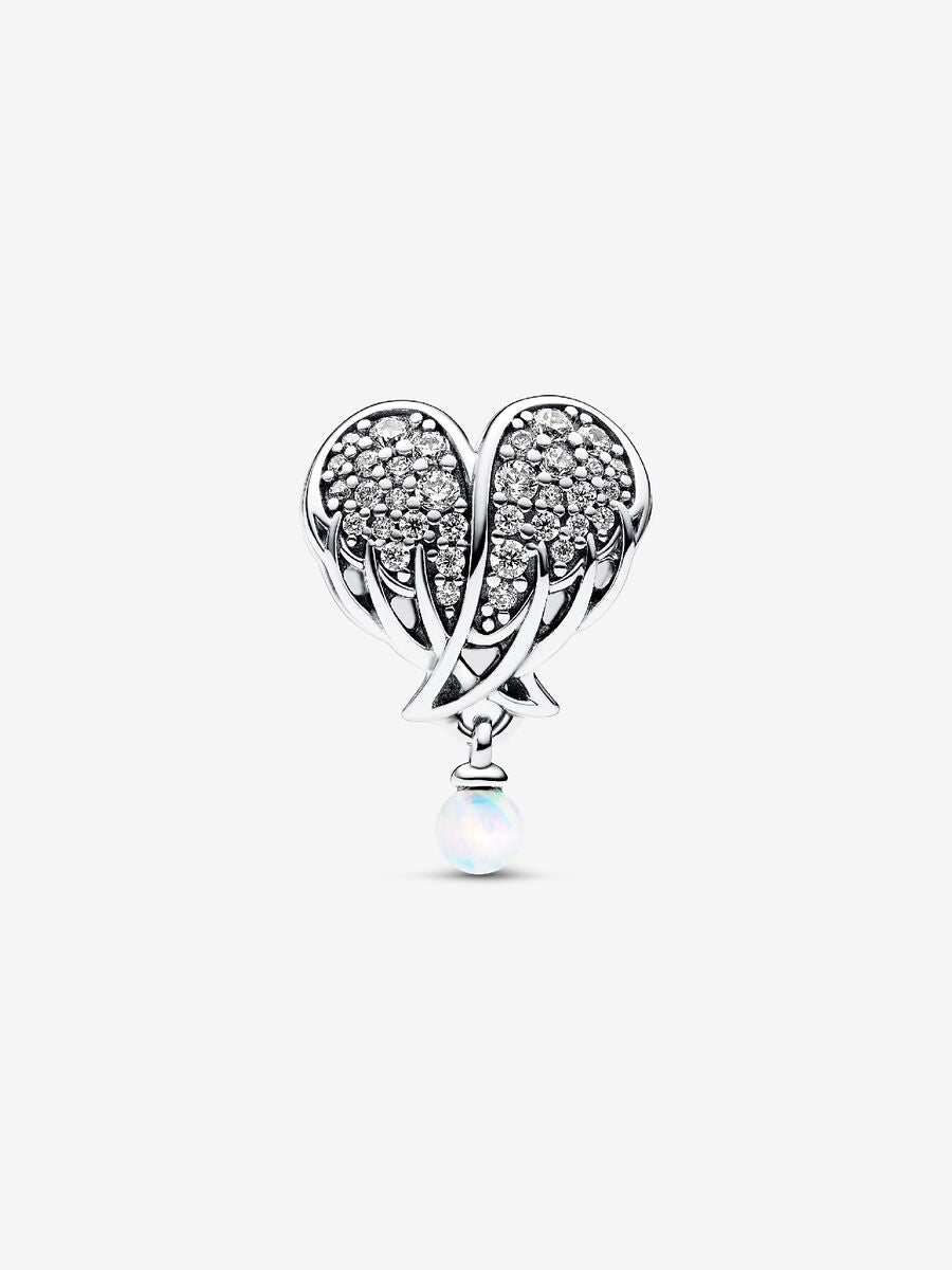 Charm en forme de cœur Ailes d’ange scintillantes