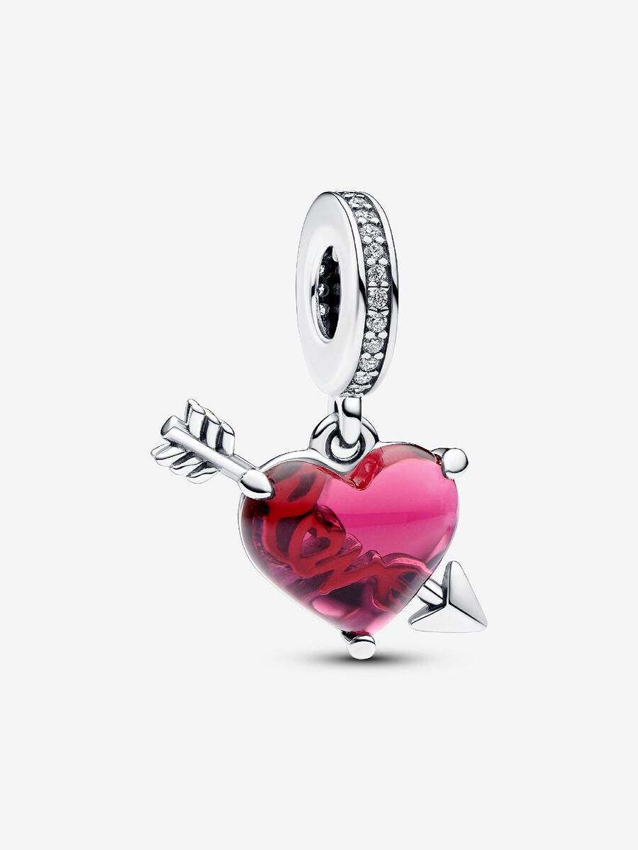Charm-pendentif Cœur rouge en verre de Murano et flèche