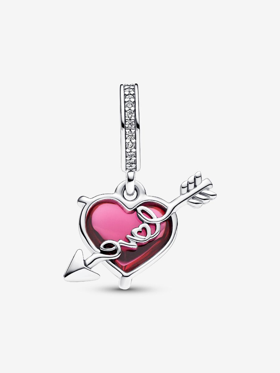 Charm-pendentif Cœur rouge en verre de Murano et flèche