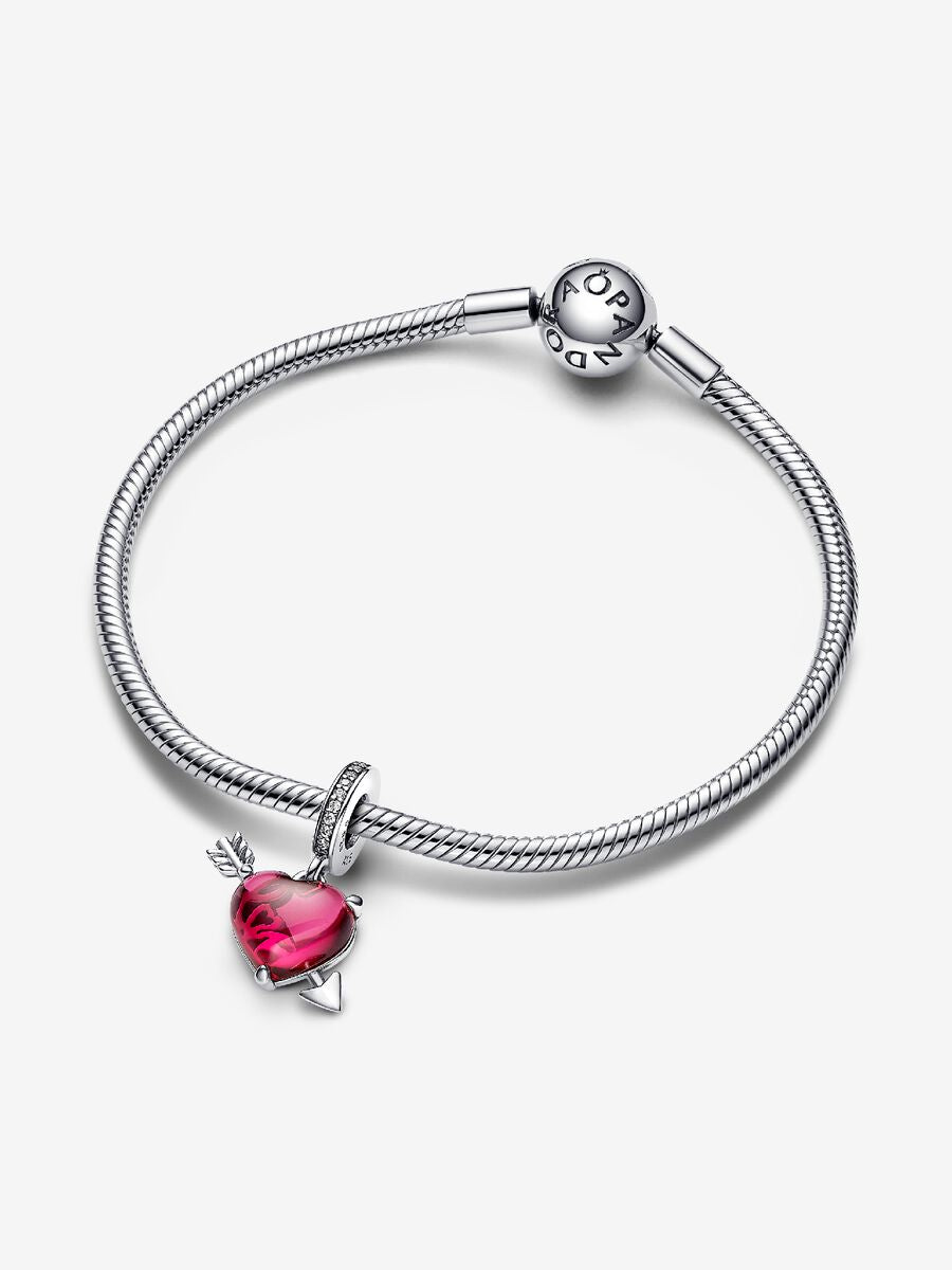 Charm-pendentif Cœur rouge en verre de Murano et flèche