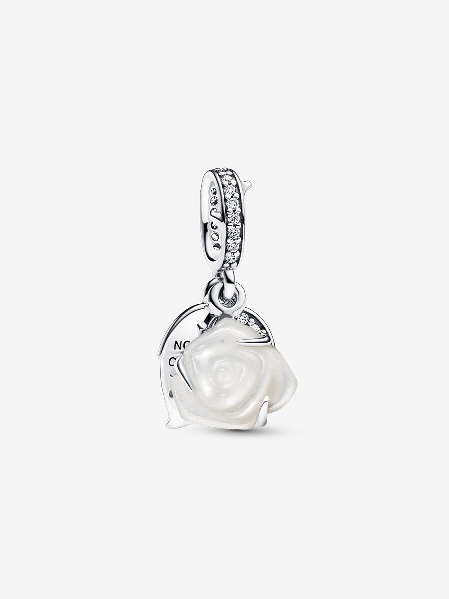 Charm-pendentif double Rose blanche en fleur