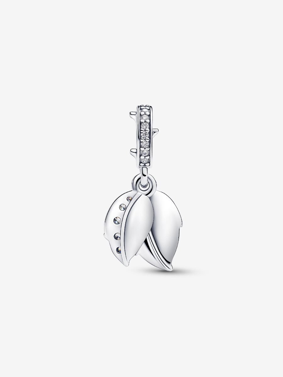 Charm-pendentif double Rose blanche en fleur
