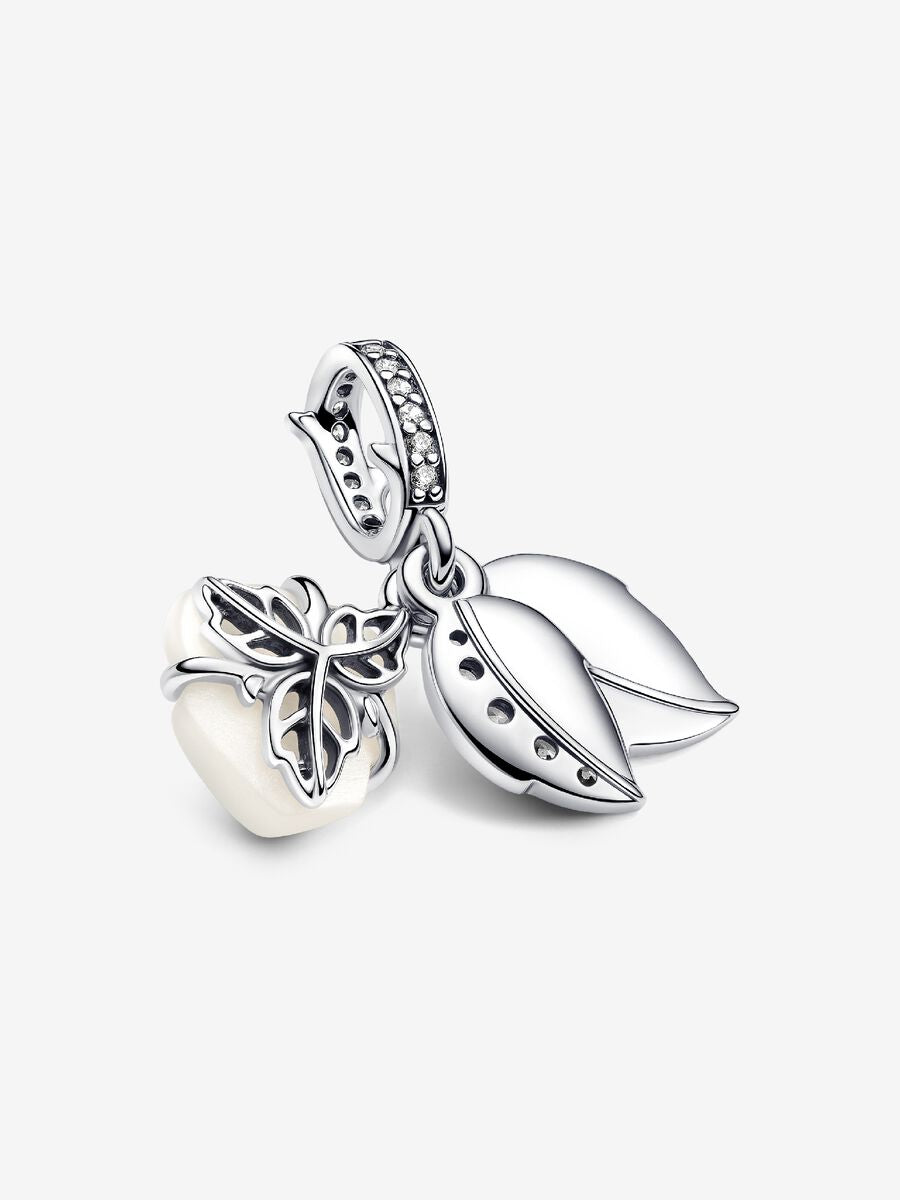 Charm-pendentif double Rose blanche en fleur