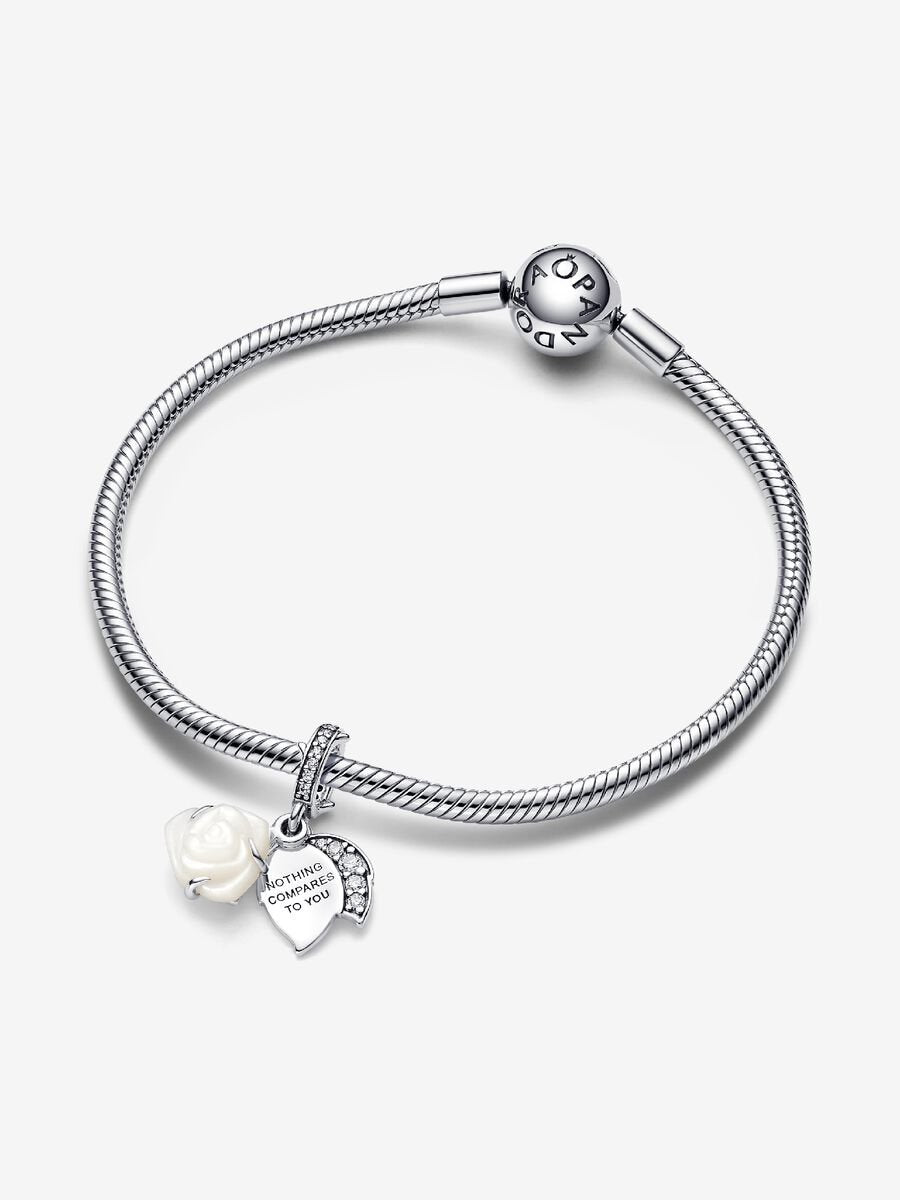 Charm-pendentif double Rose blanche en fleur