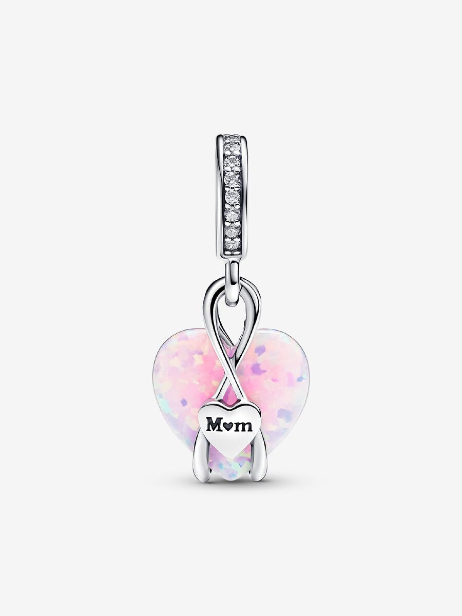 Charm-pendentif en forme de cœur opalescent « Maman »