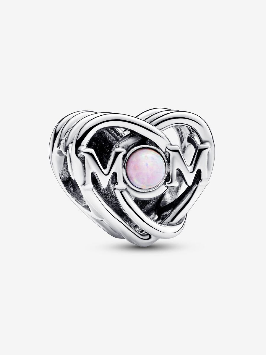 Charm ajouré « Mom » en forme de cœur