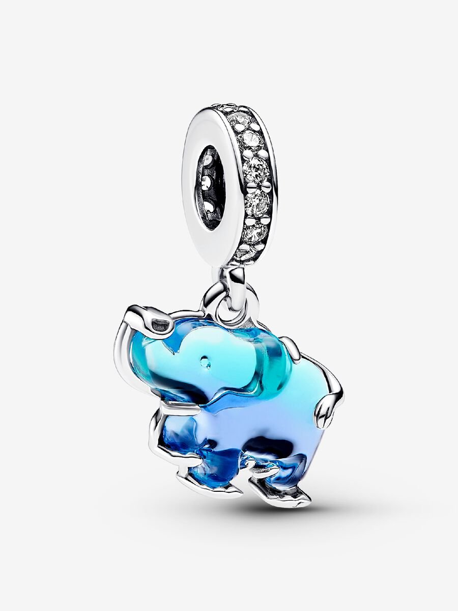 Charm-pendentif Éléphant en verre de Murano bleu