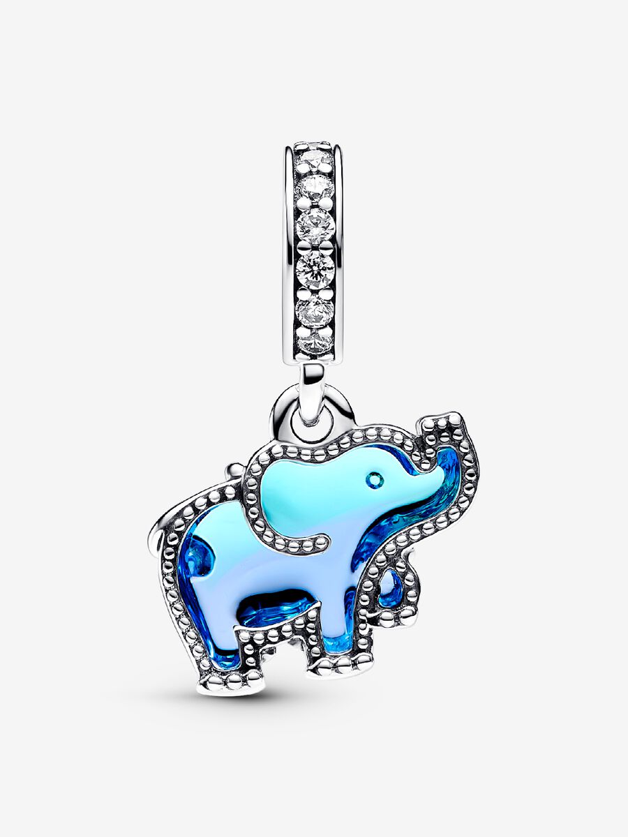 Charm-pendentif Éléphant en verre de Murano bleu