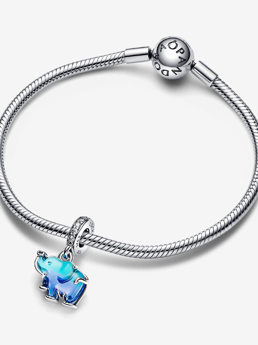 Charm-pendentif Éléphant en verre de Murano bleu