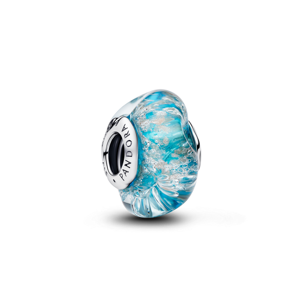 Charm Pandora verre de Murano — Charm verre de Murano turquoise et paillettes