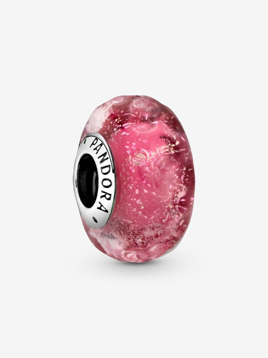 Charm en verre de Murano rose fantaisie ondulé