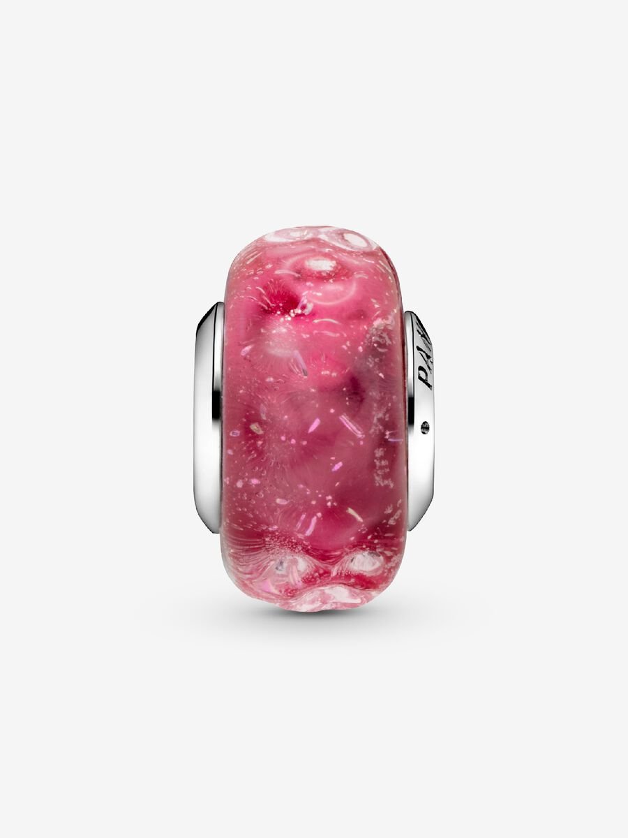 Charm en verre de Murano rose fantaisie ondulé