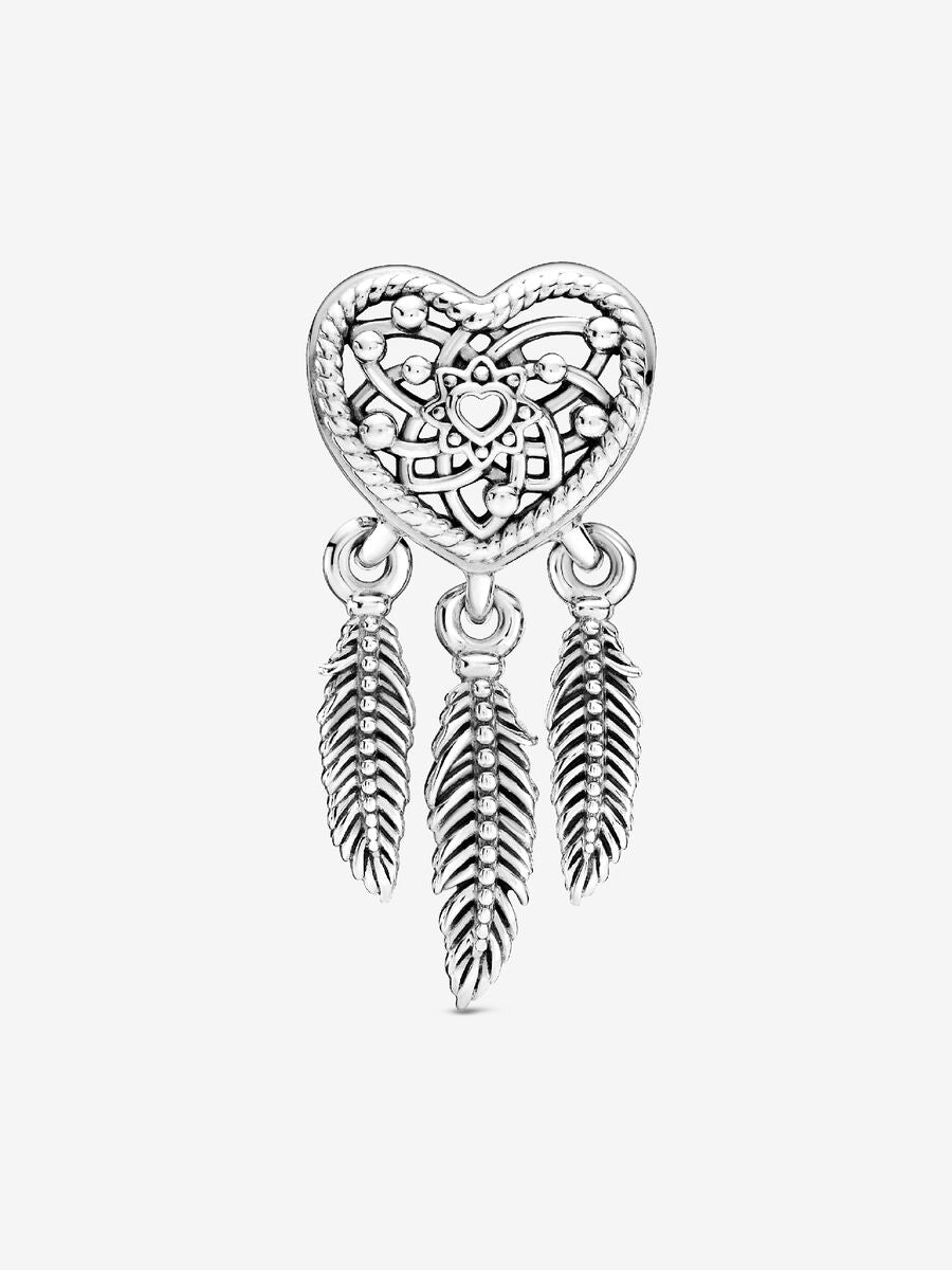 Charm Capteur de rêves en forme de cœur ajouré orné de trois plumes