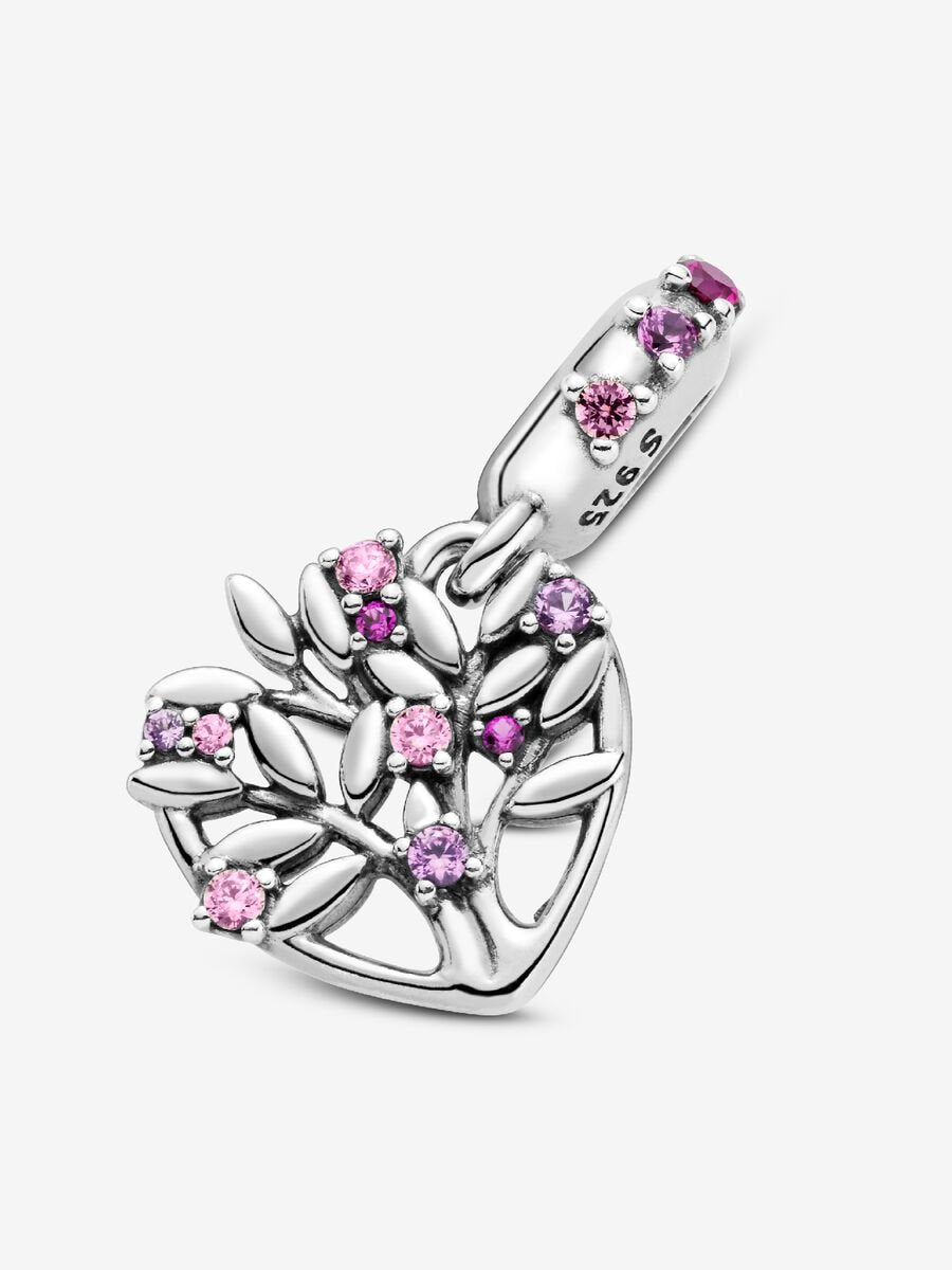 Breloque rose Arbre généalogique en forme de cœur