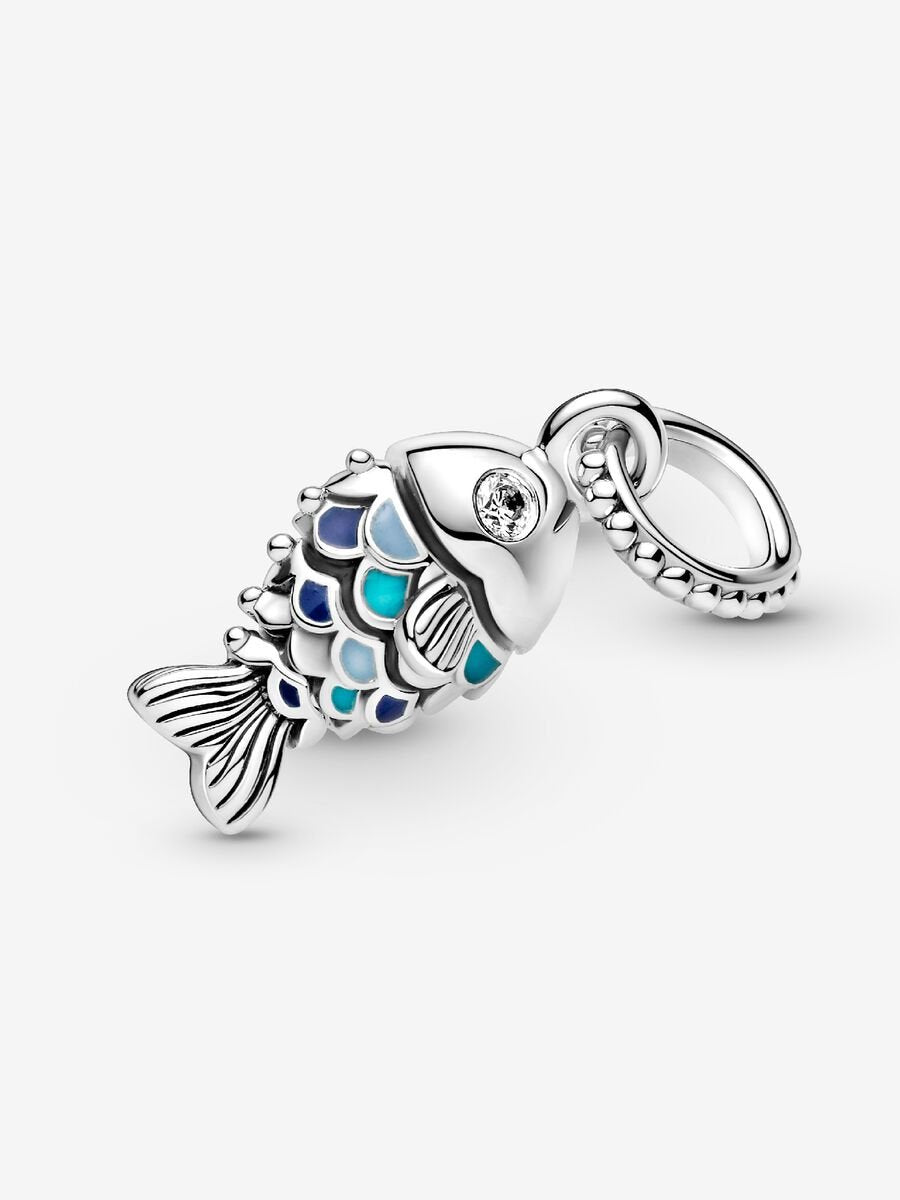 Charm-pendentif Poisson à écailles bleu