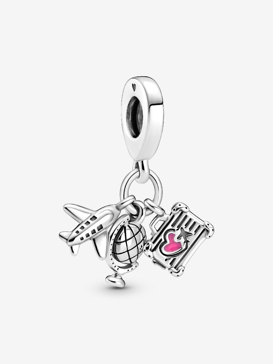 Charm-pendentif Avion, globe et valise