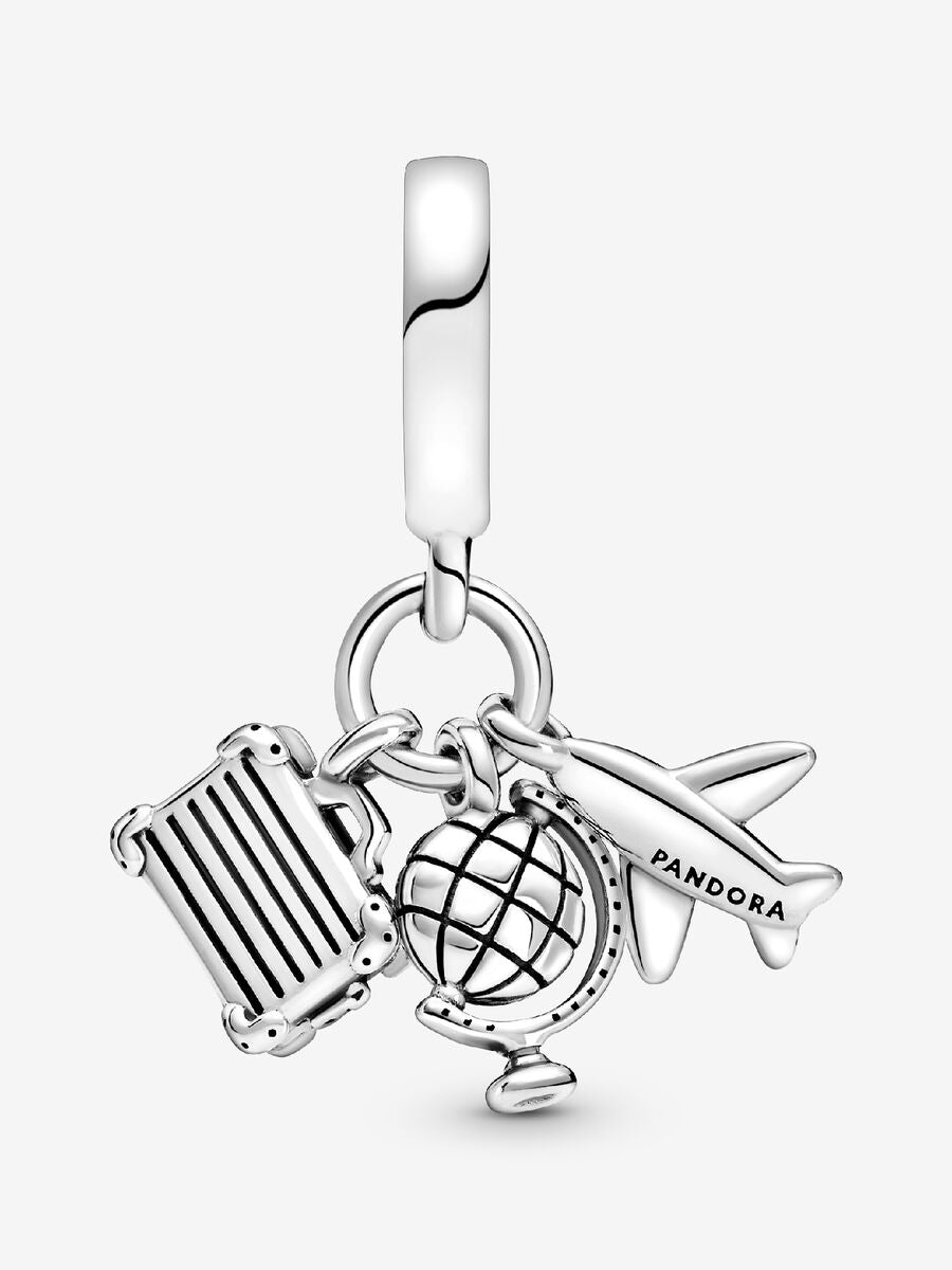 Charm-pendentif Avion, globe et valise