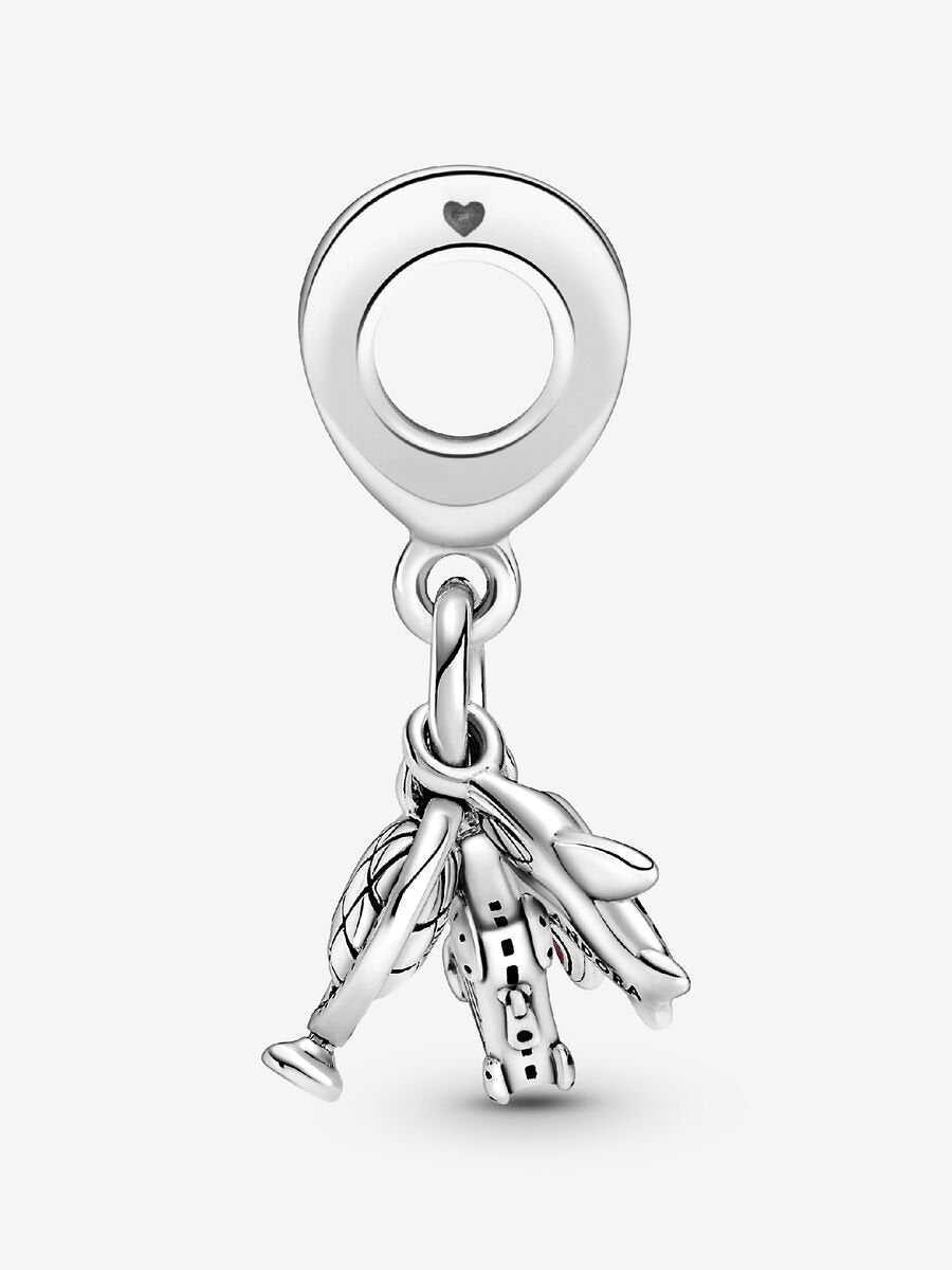 Charm-pendentif Avion, globe et valise