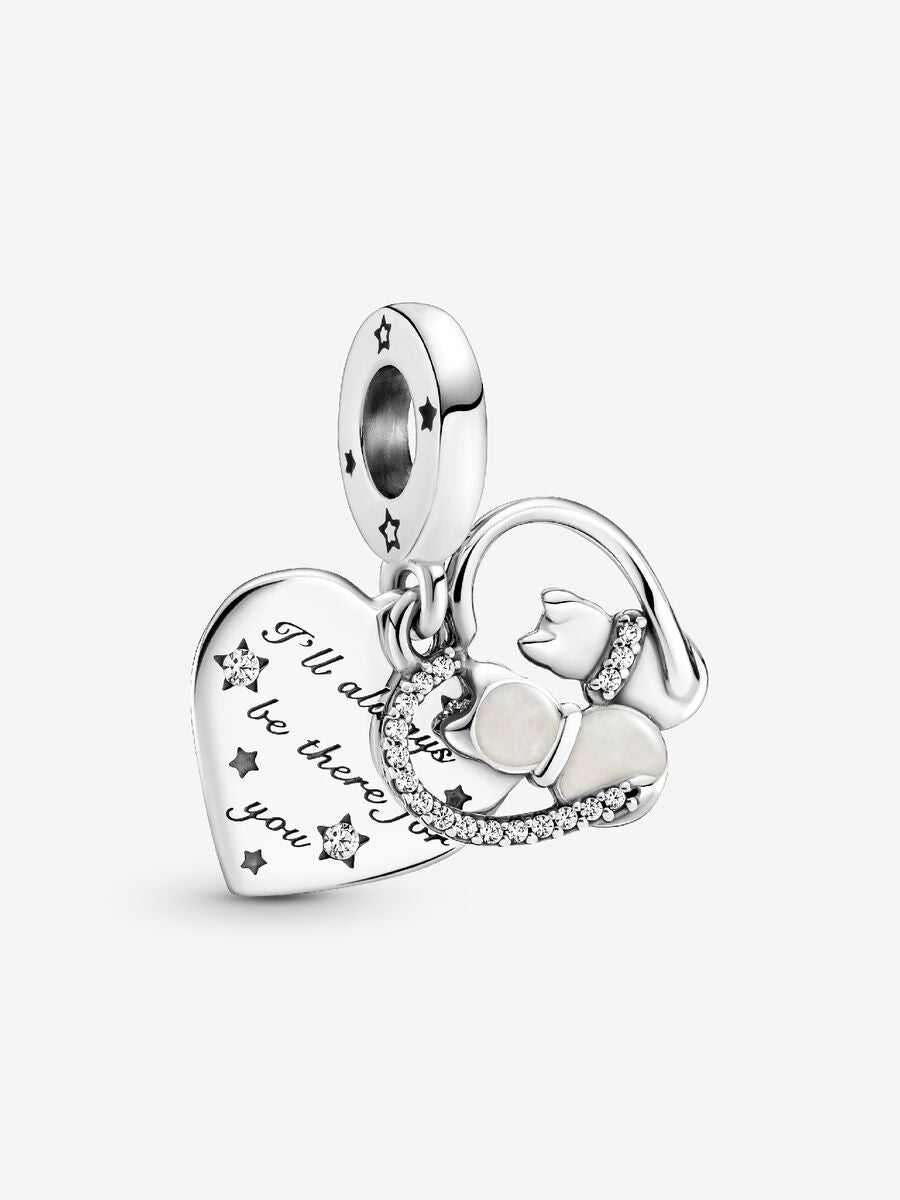 Charm-pendentif Chat et cœurs