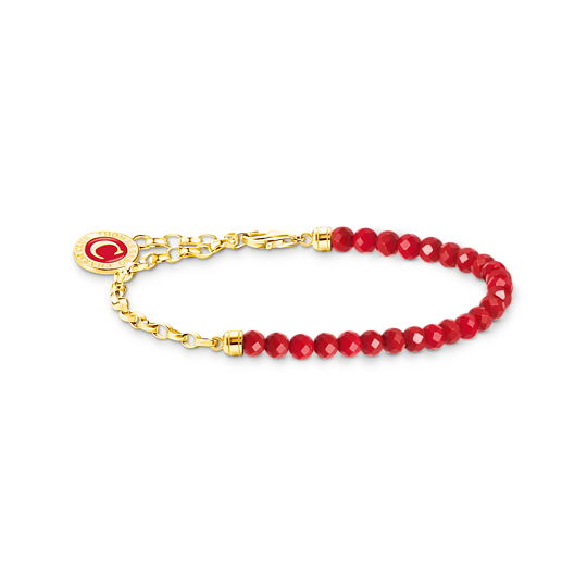 BRACELET À CHARMS MEMBRE, BEADS ROUGES ET MAILLONS EN ARGENT