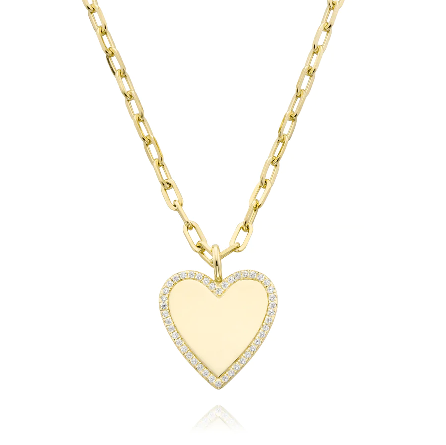 Collier grand coeur poli scintillant