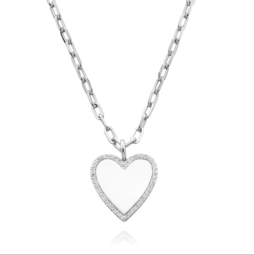 Collier grand coeur poli scintillant